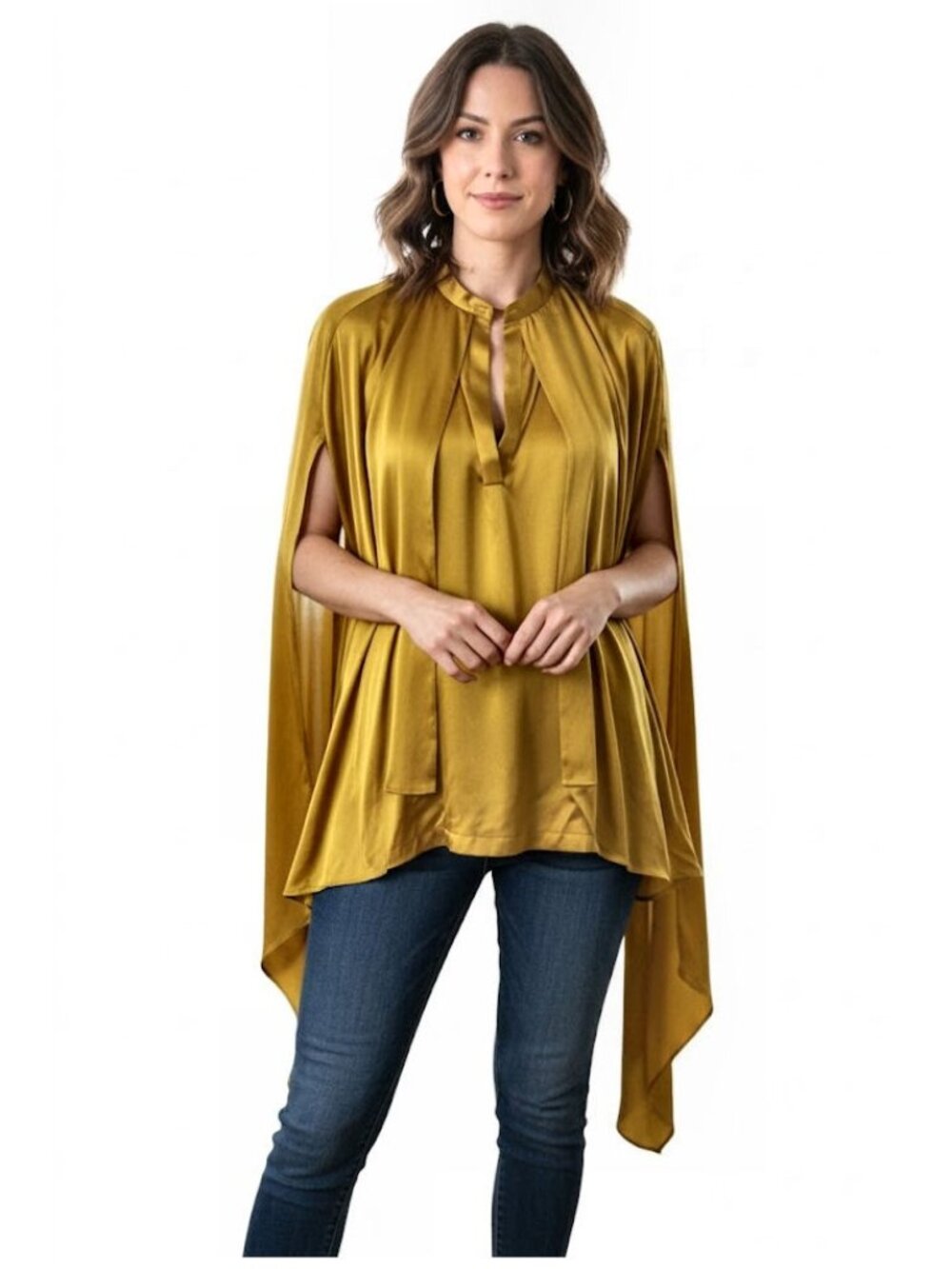Christian Wijnants Draped Panels Blouse, Gold Size 40 Vogue Fall Resort